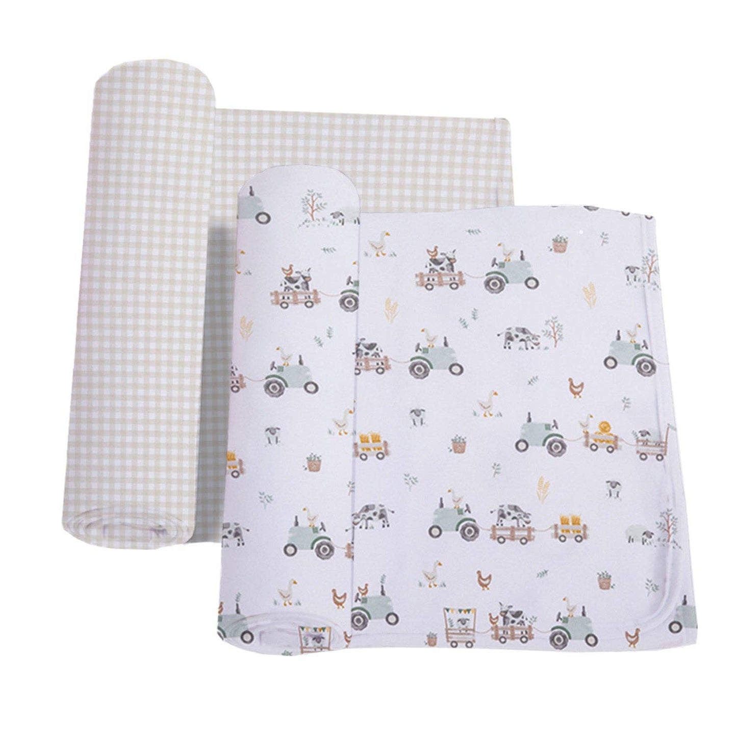 Living Textiles - 2PK 100% Premium Baby Cotton Jersey Swaddle | Tractor Ride