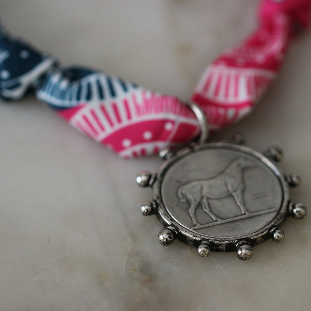 Rodeo Scarf Necklace with Horse Pendant Charm