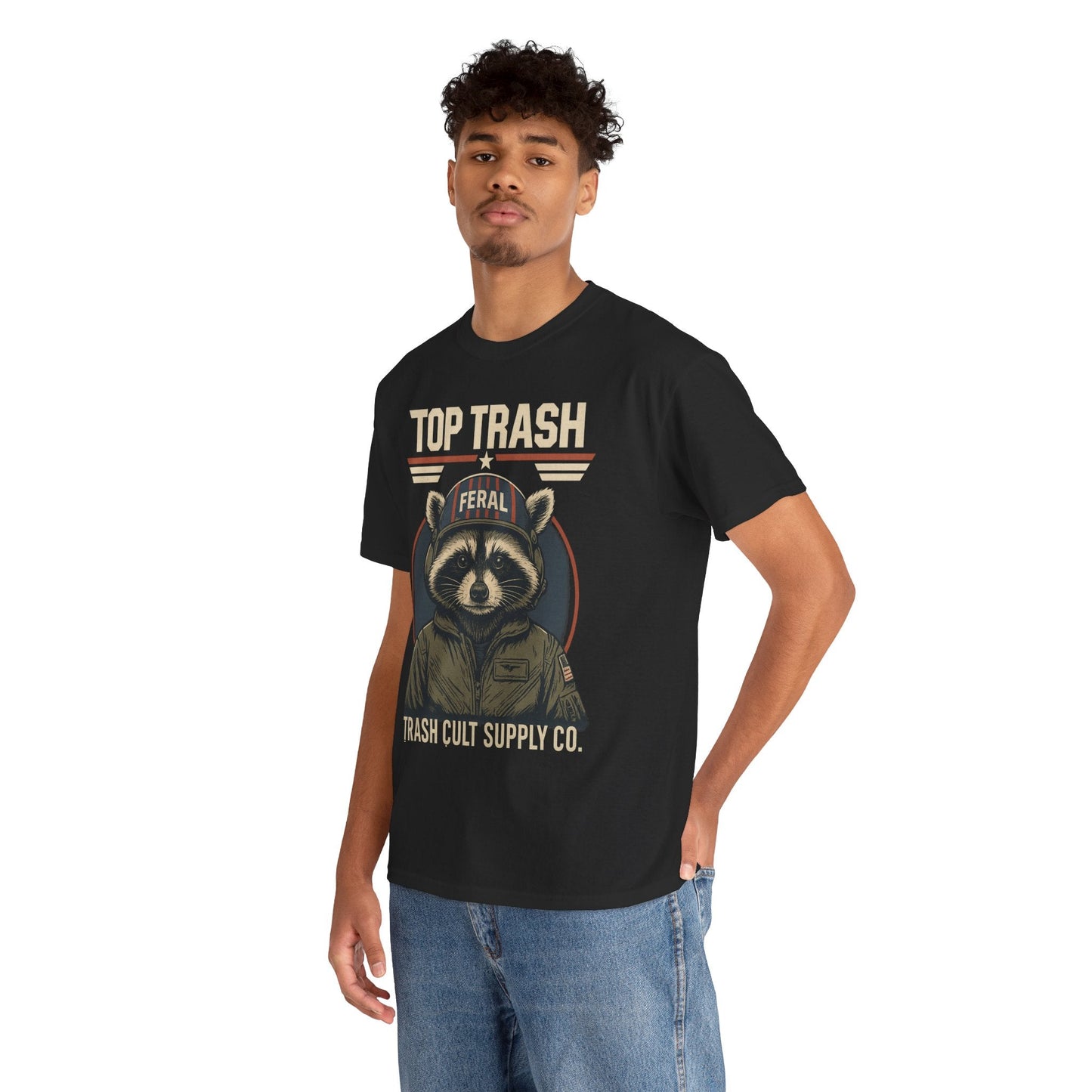 Feral Top Trash Raccoon Pilot Shirt – Trash Cult Supply Co. Parody Tee