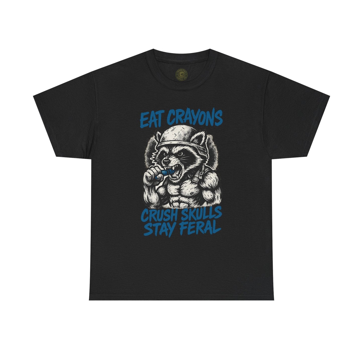 Eat Crayons Crush Skulls Stay Feral Military Raccoon Shirt – Gildan 5000
