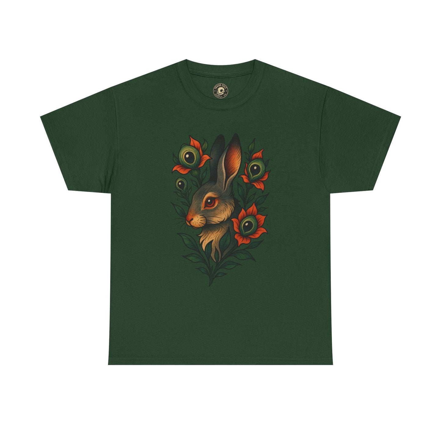 Whimsical Rabbit Floral Tee, Nature Lover Gift, Casual Wear, Eco-Friendly Fashion, Unique Graphic T-Shirt, Year-Round Style