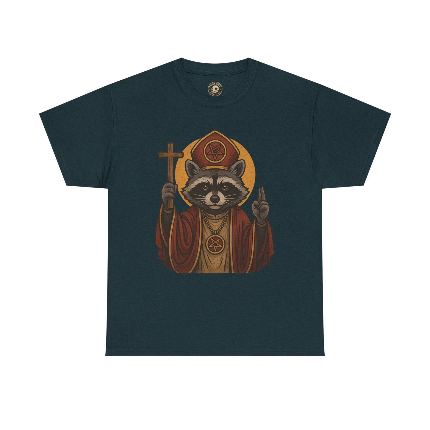 Holy Raccoon Pope Shirt – Funny Cult Priest Graphic Tee – Gildan 5000 Unisex
