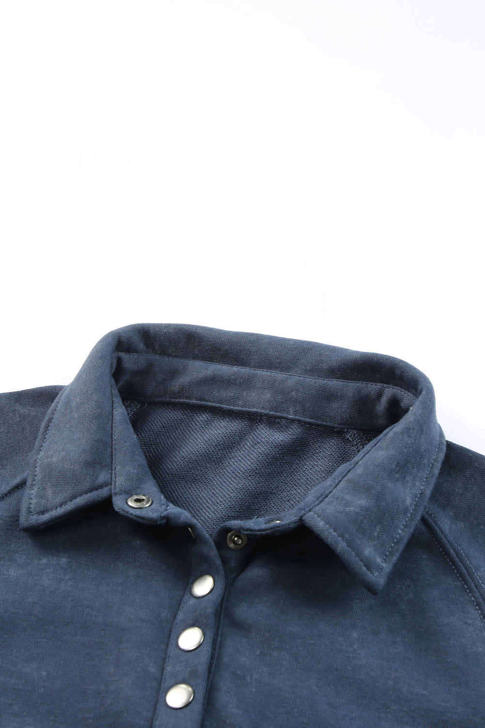 Blue Washed Snap Buttons Lantern Sleeve Pullover Sweatshirt