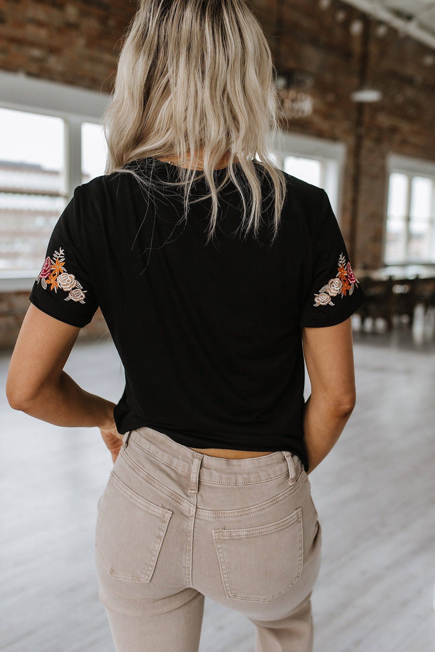 Embroidered Sleeve Top