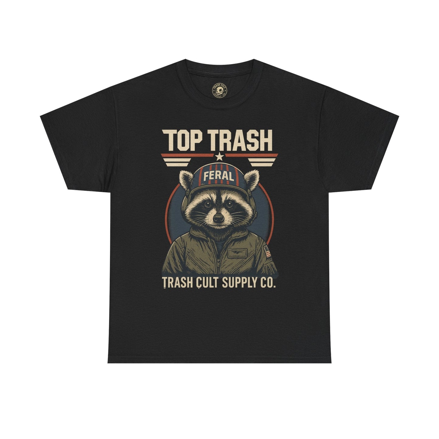 Feral Top Trash Raccoon Pilot Shirt – Trash Cult Supply Co. Parody Tee
