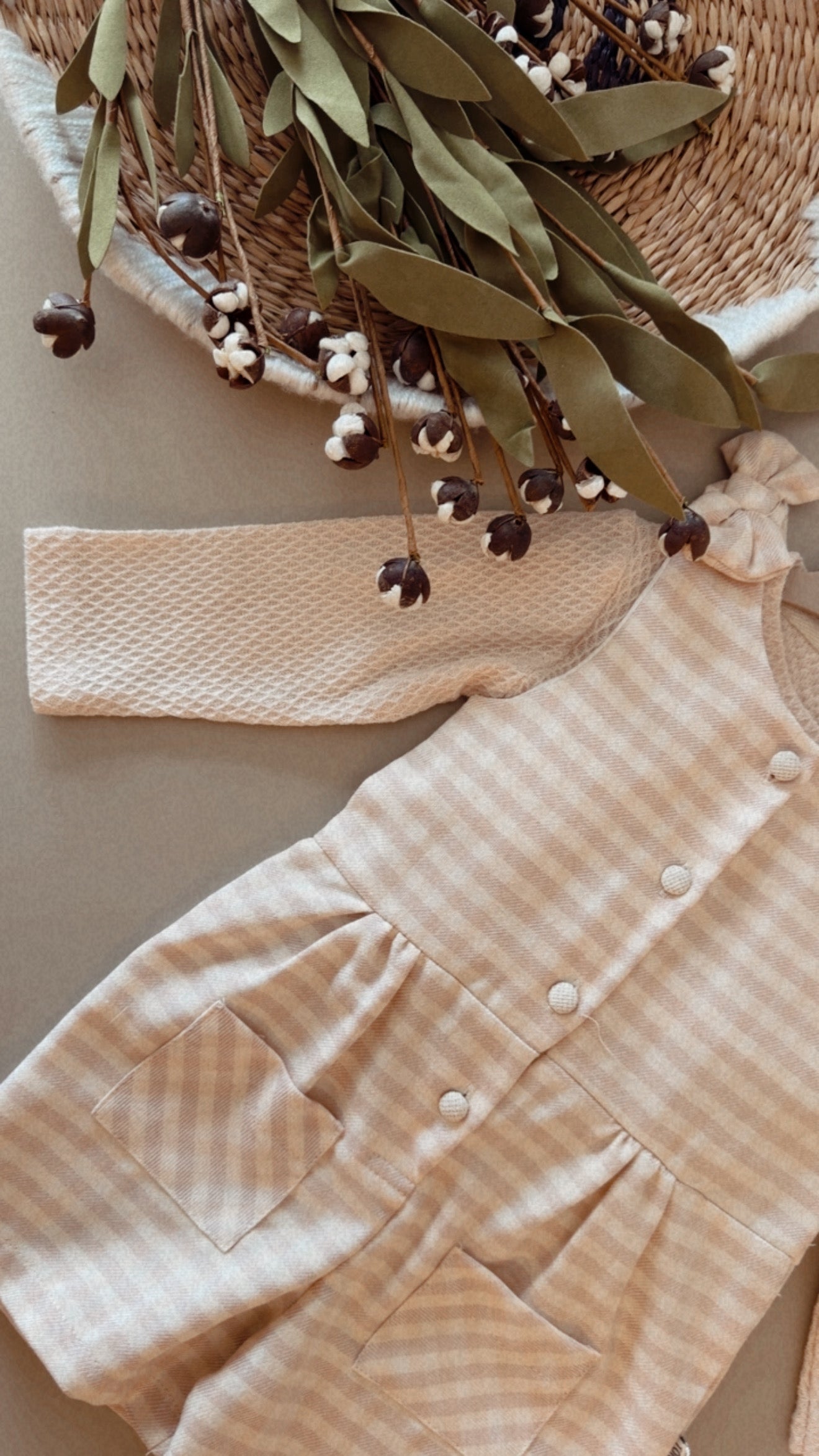 Baby Gingham Romper | Long Sleeve Neutral One-Piece