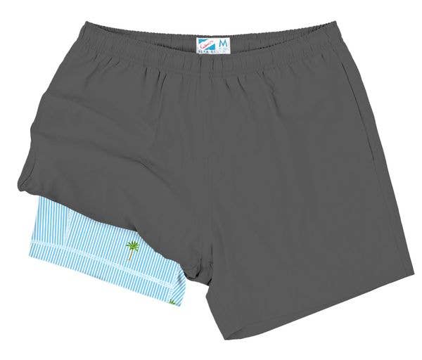 Men's Grey Shorts with Palm Stripes Liner