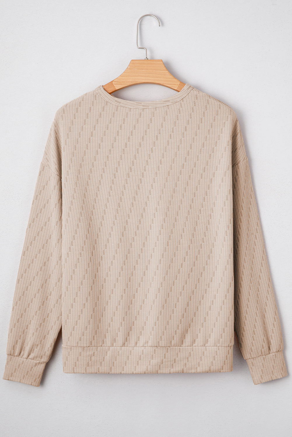 Straw Yellow Solid Color Textured Long Sleeve Top