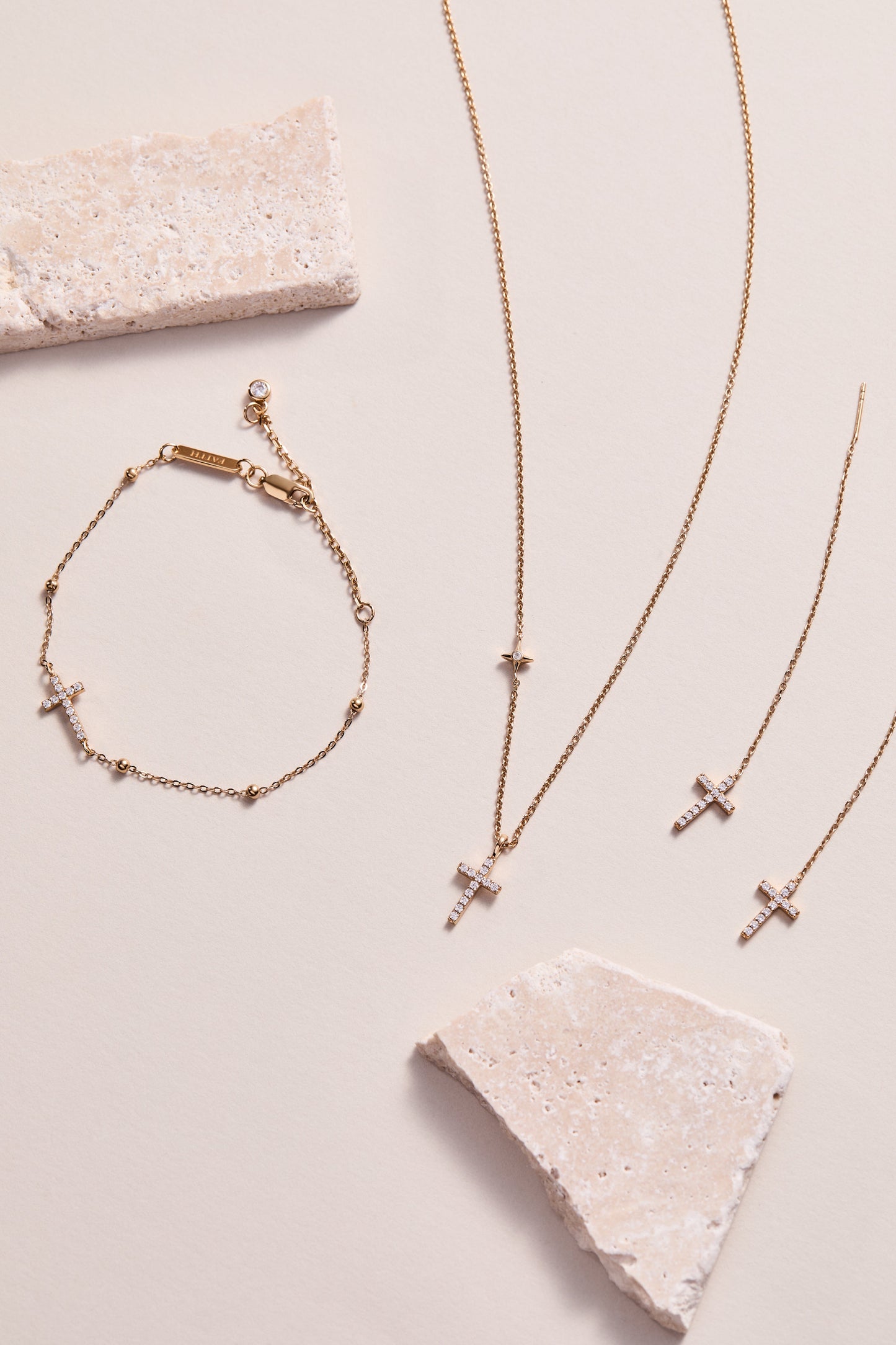 Cross Delicate Pave Crystal Threader Earrings