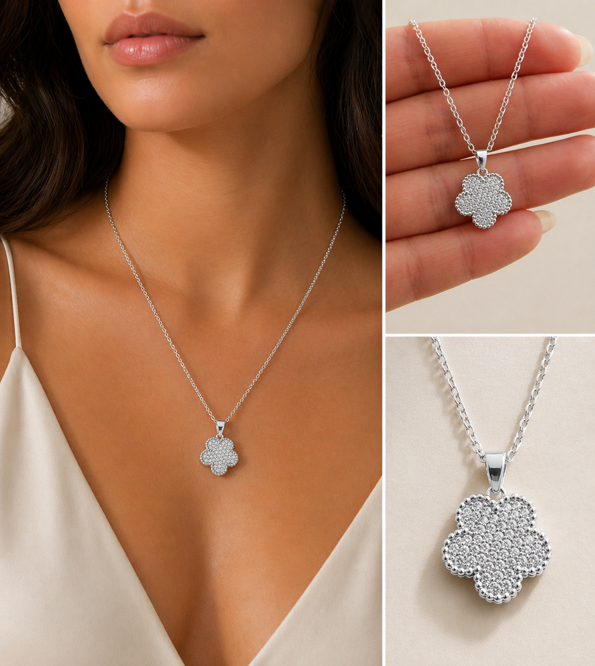 Adeline Clover Pave Pendant Necklace