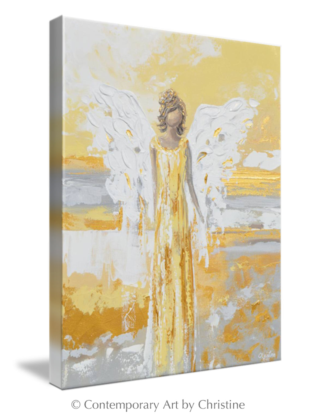 "Your Guiding Light" CANVAS PRINT Abstract Angel Painting Guardian Angel Art White Grey