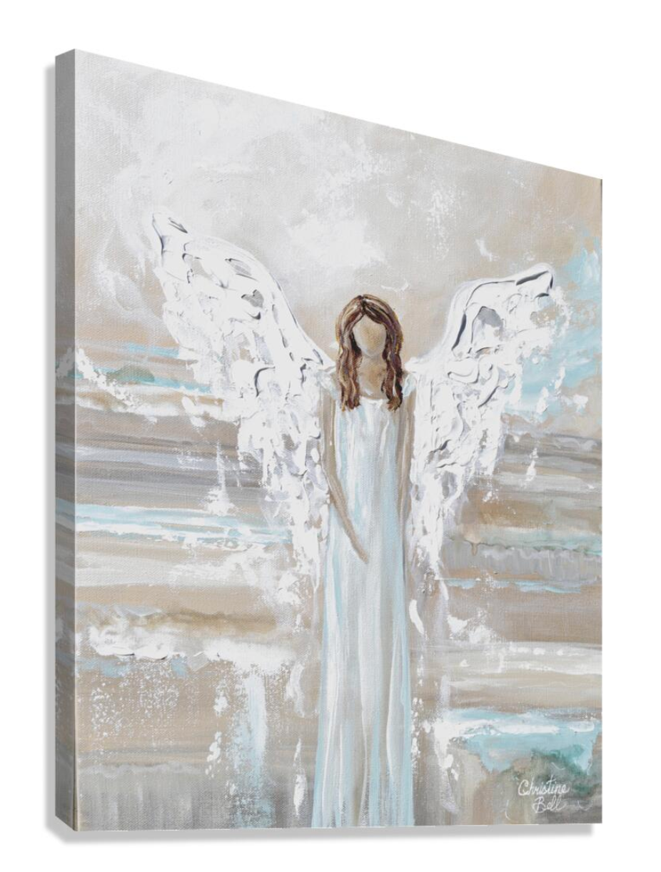 "Walking in Grace" GICLEE PRINT, Angel Painting, Modern Blue Grey Guardian Angel