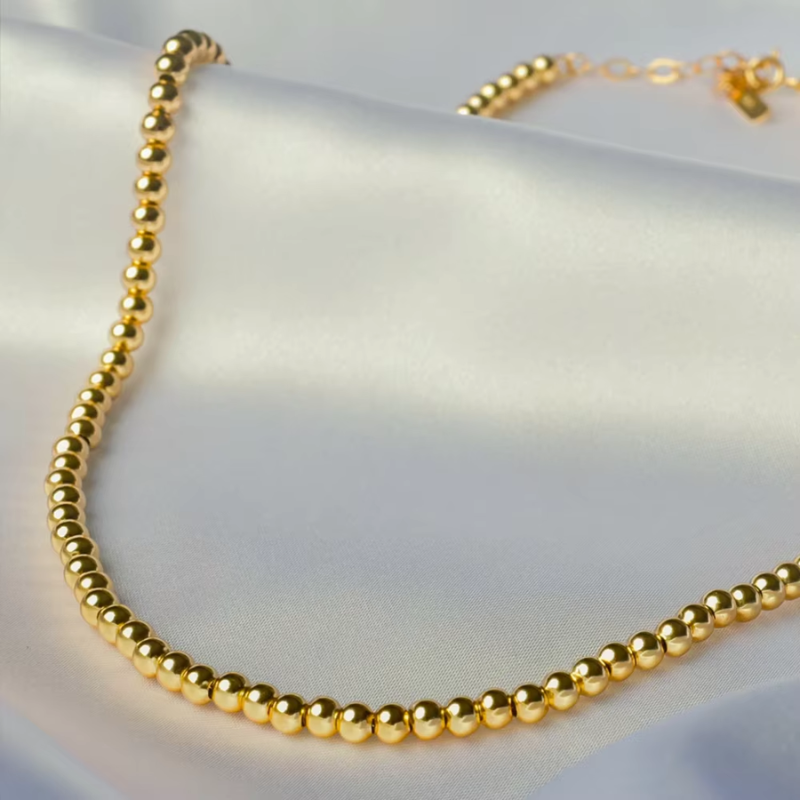 Aurora Gold Beaded Necklace | Necklace – 316L Stainless Steel Gold Beaded Chain