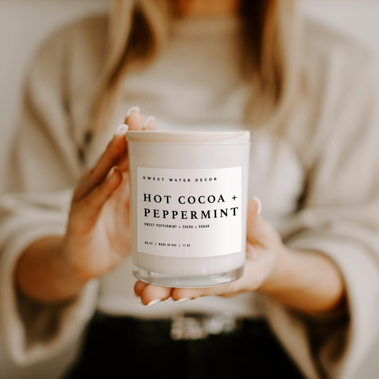 Hot Cocoa and Peppermint Soy Candle - White Jar - 11 oz