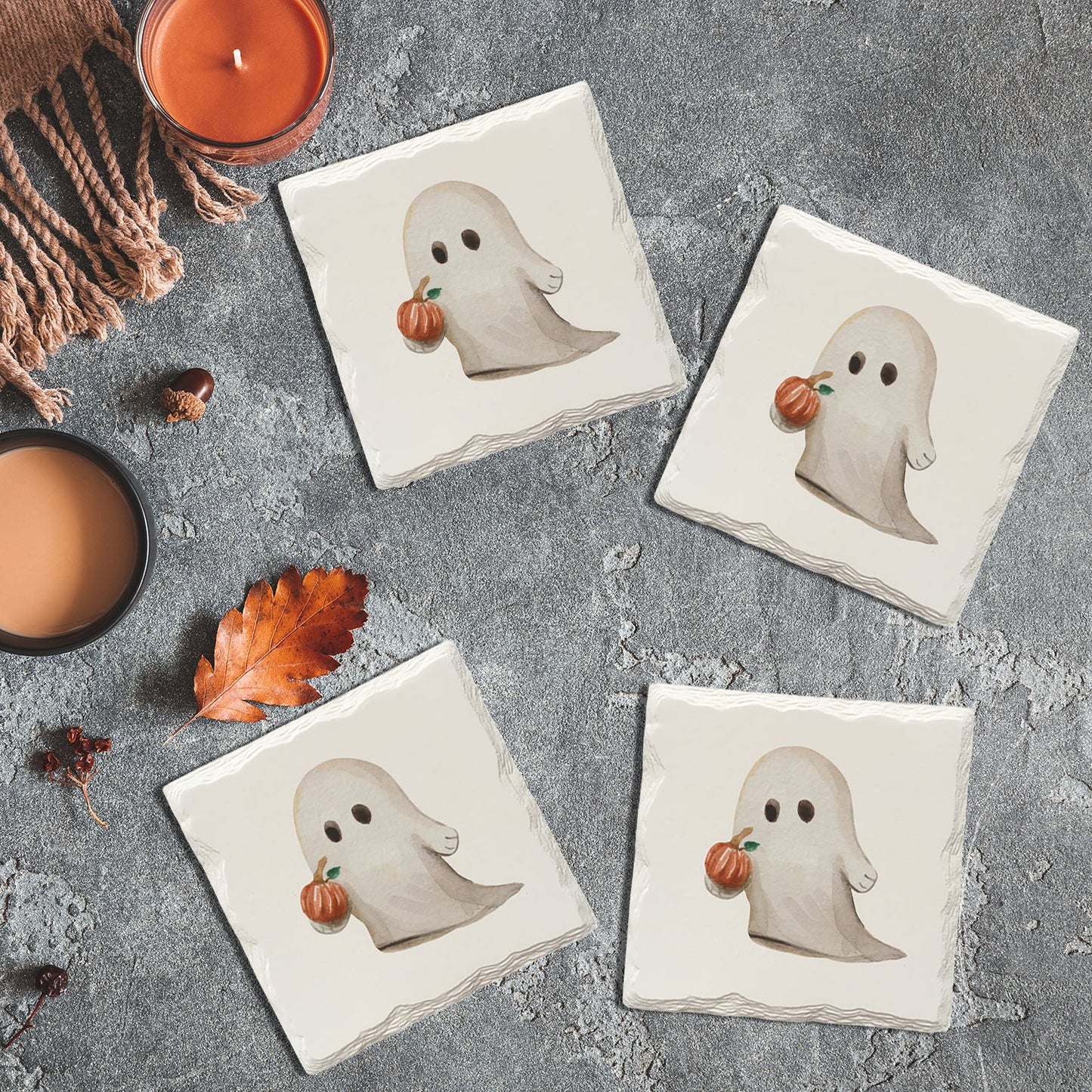 Halloween Watercolor Ghost | Drink Coaster Set