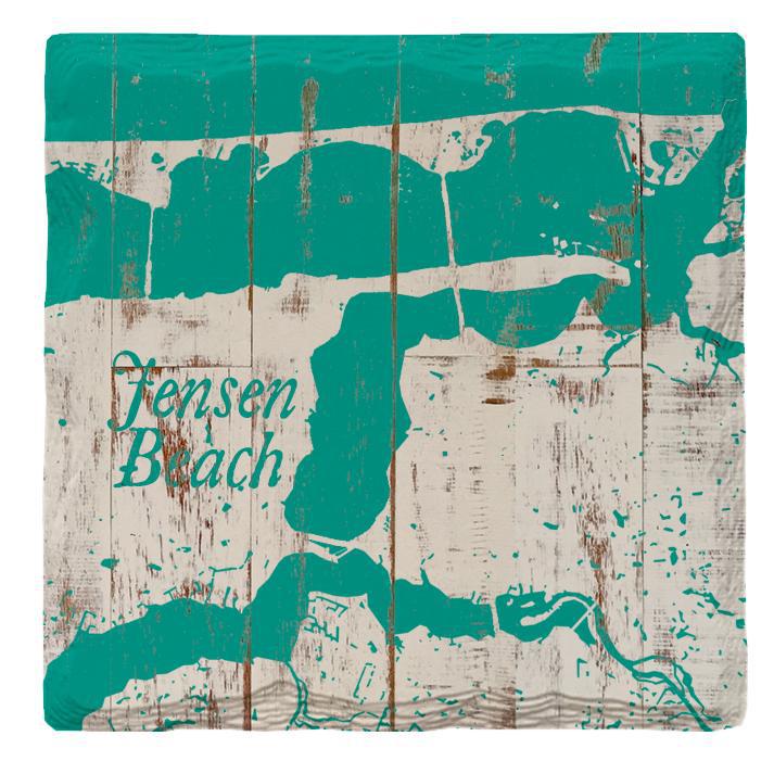 Jensen Beach, Florida Shabby Teal Map |Drink Coaster Set