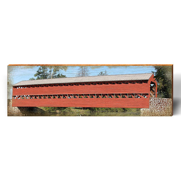 Timber-truss Red Covered Bridge | Wall Art Print on Real Wood
