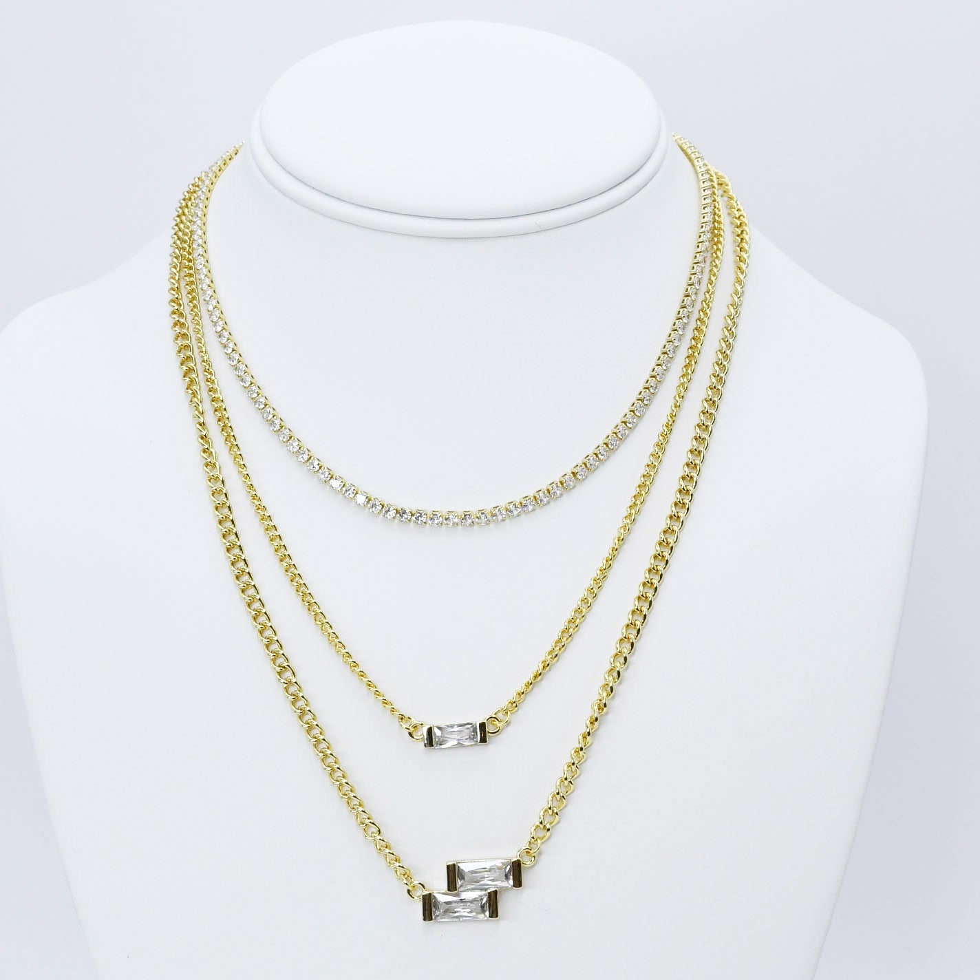 Crystal Trinity Layer Necklace
