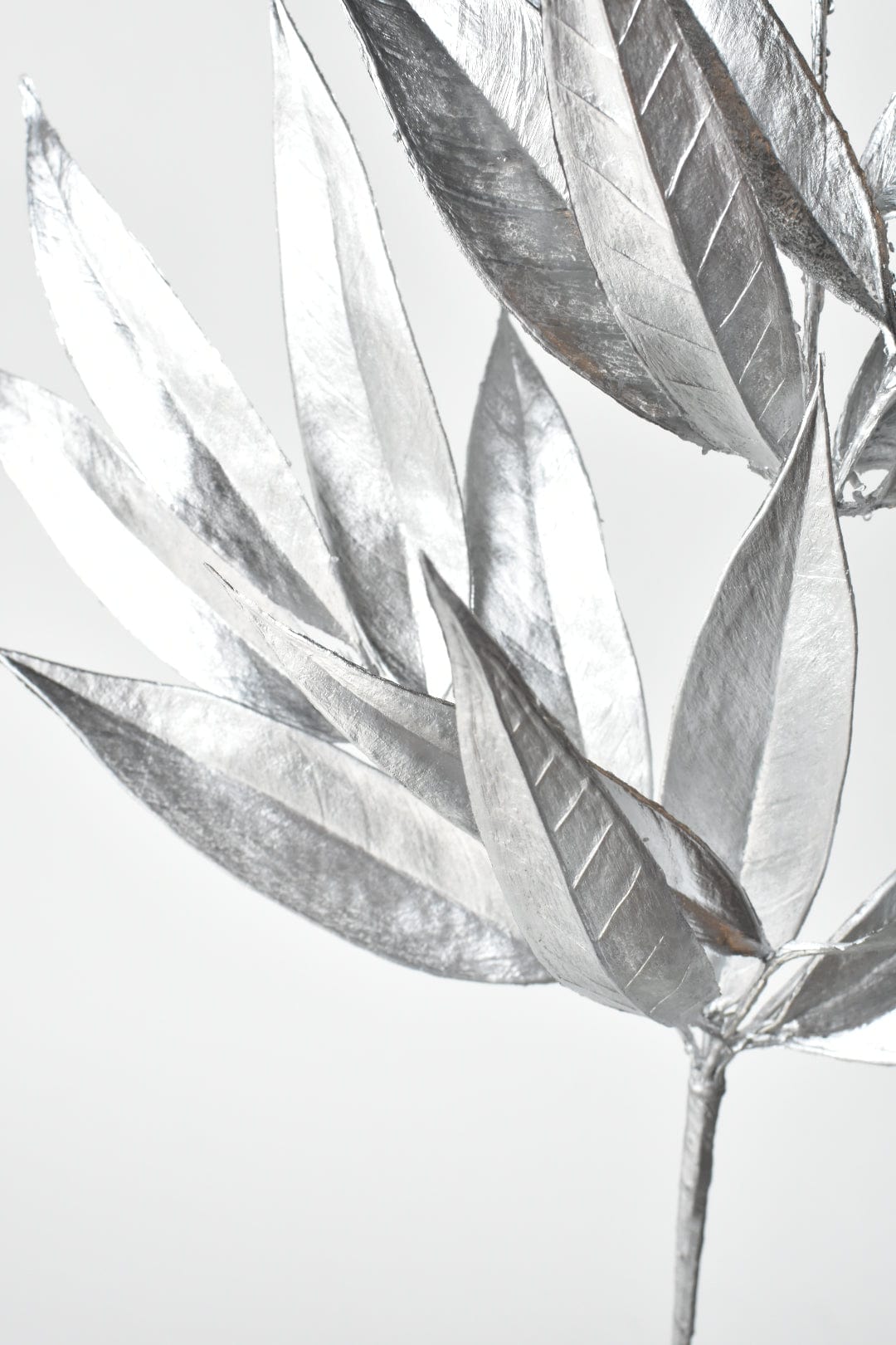 22.5" Faux Silver Metallic Bay Leaf Stem