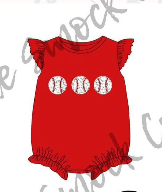Baseball French Knot Girl’s Bubble (runs smaller, 100% cotton)