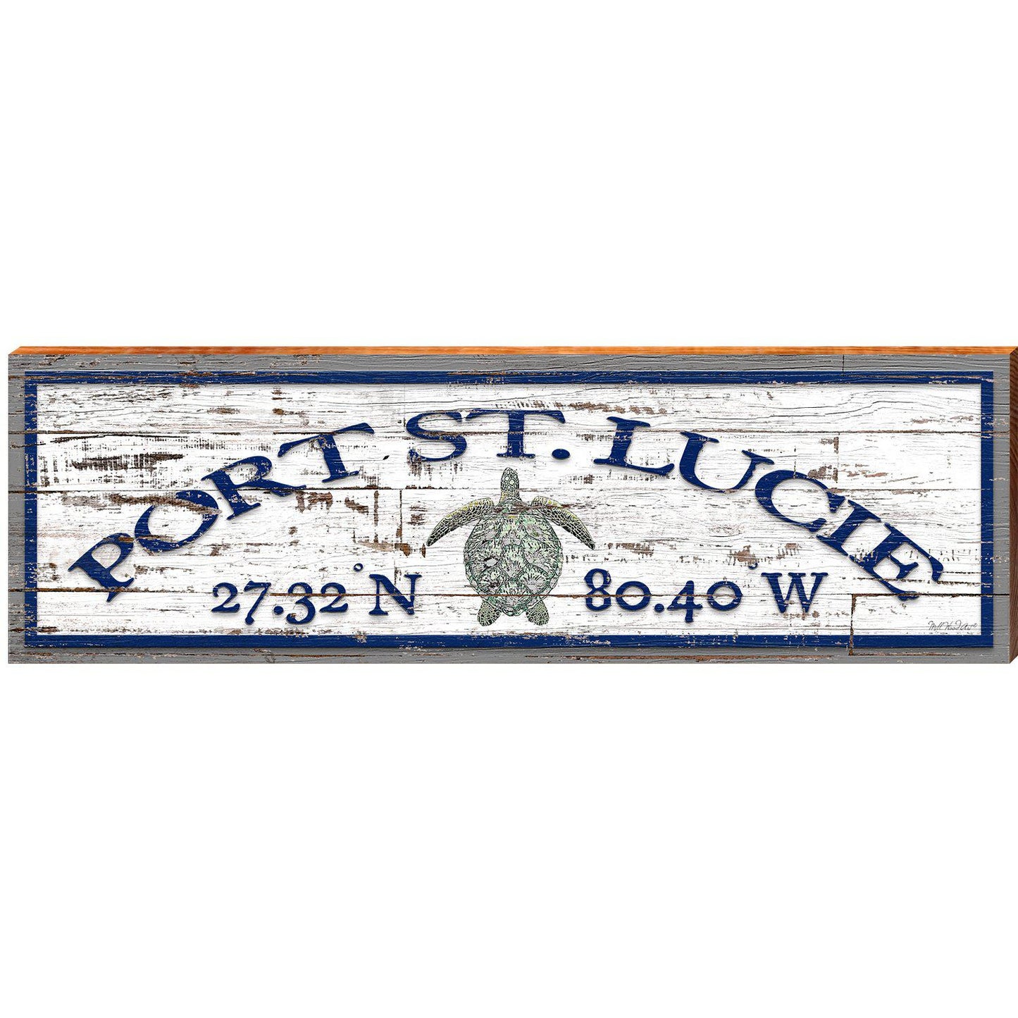 Port St. Lucie Sea Turtle Shabby Latitude Longitude | Wall Art Print on Real Wood