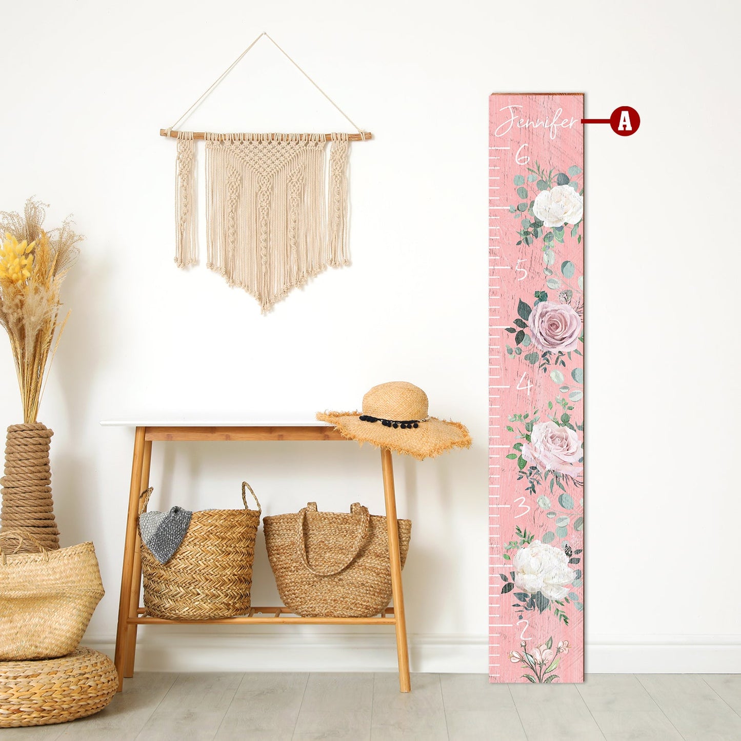 Personalized Family Growth Chart | Flowers Sign | Customizable Wall Art Print on Real Wood | Kids Name Girls Decor