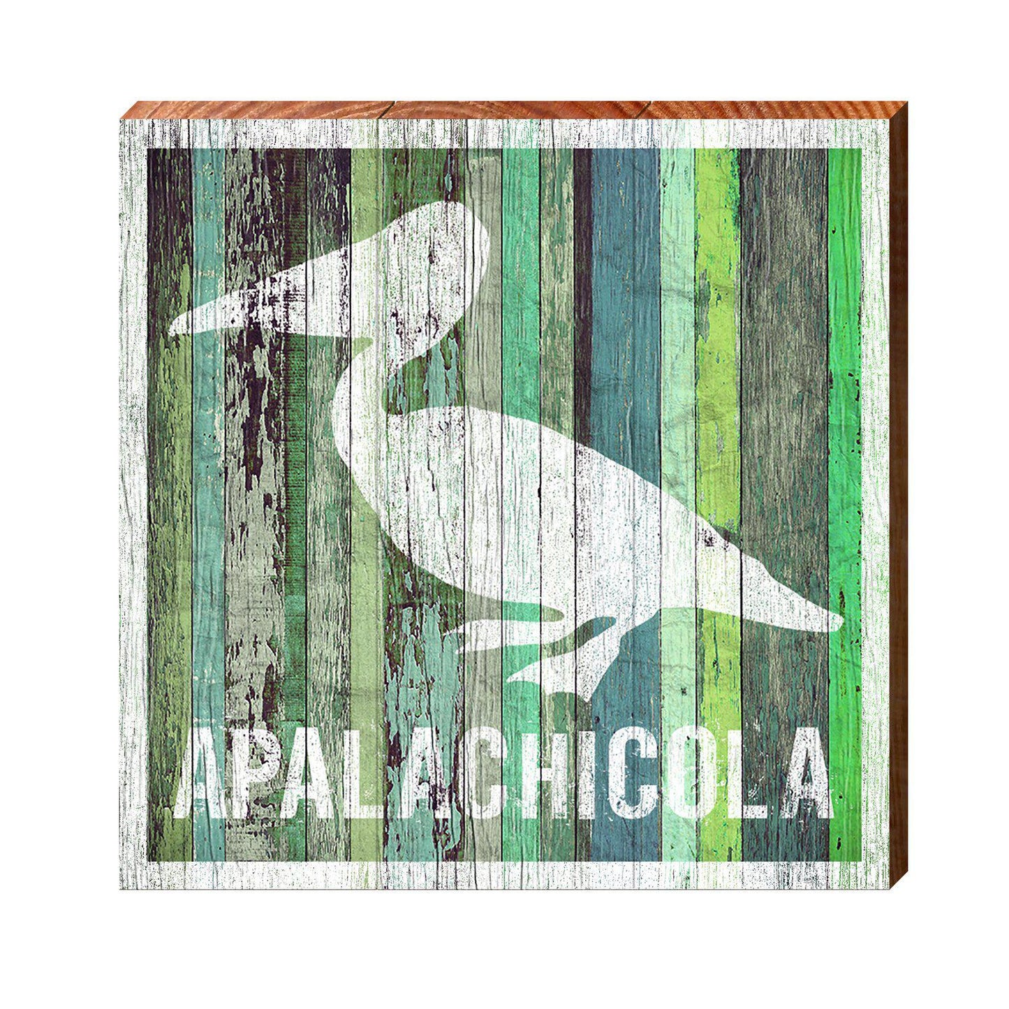 Apalachicola Pelican Green Boards | Wall Art Print on Real Wood