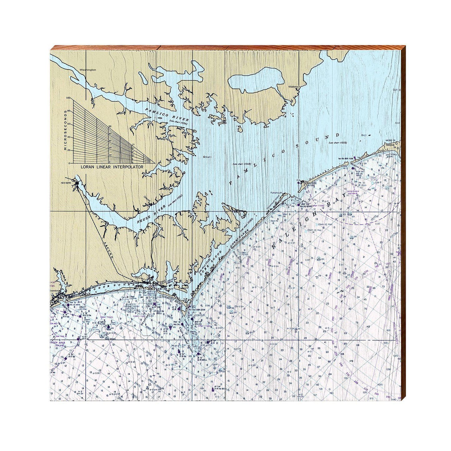 Pamlico Sound NOAA Chart Map | Wall Art Print on Real Wood