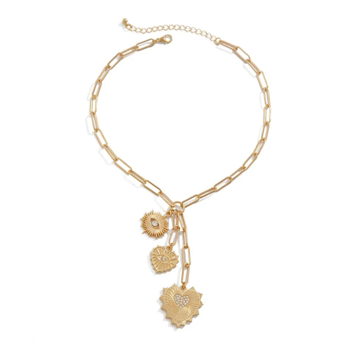 Radiant Spiked Heart Evil Eye Dangler Necklace - Love