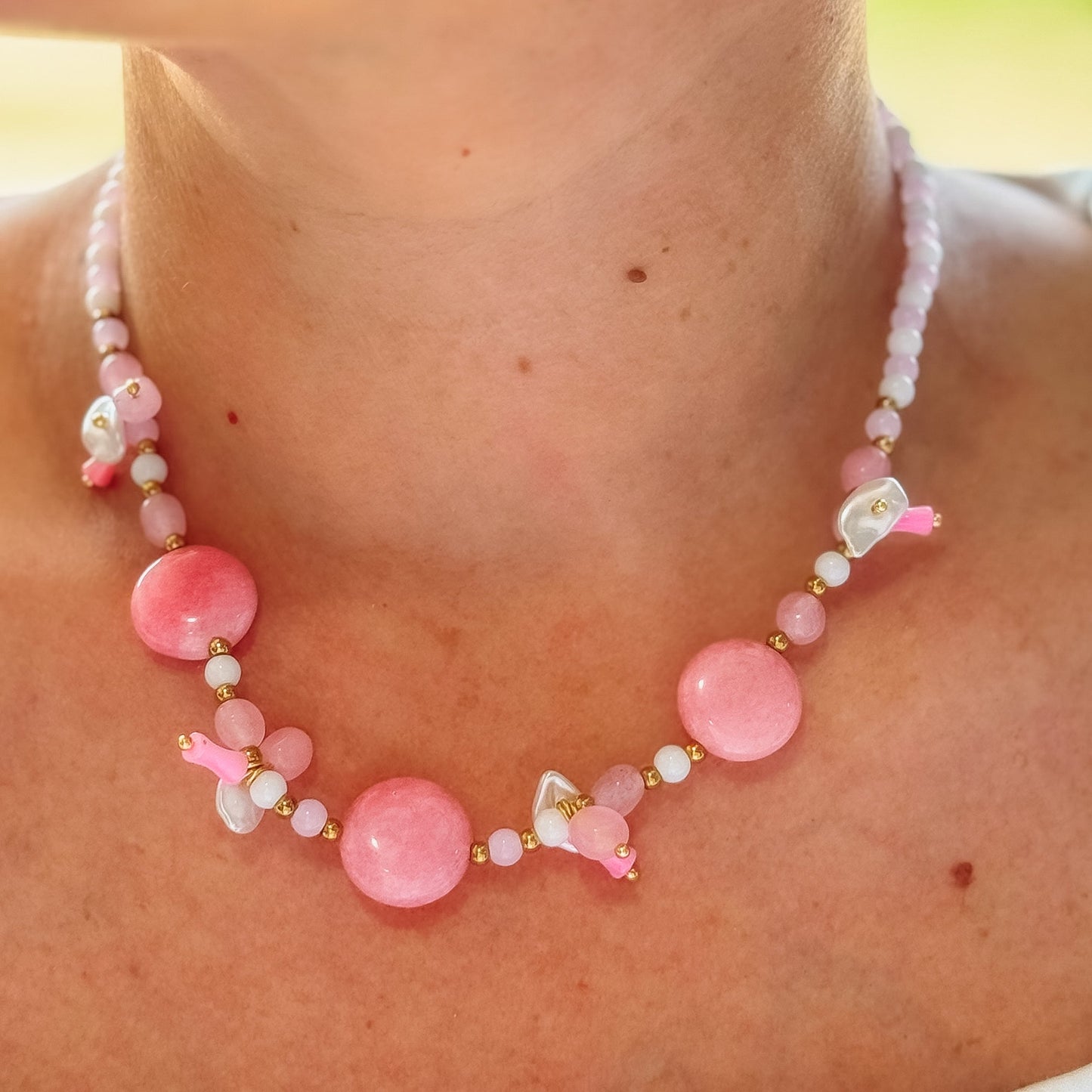 Rosy Glow Beaded Necklace