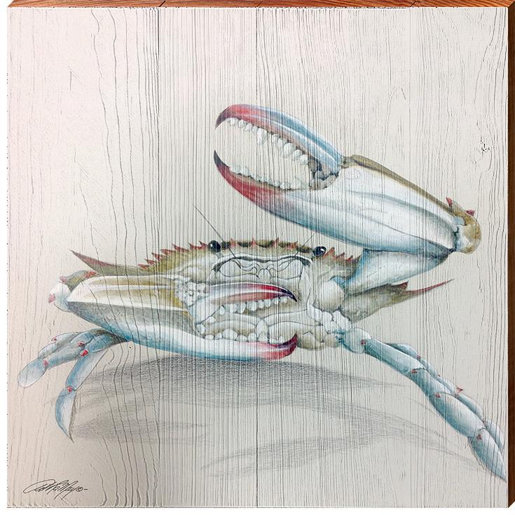 Blue Crab Wooden Artwork | Wall Art Print on Real Wood | Artist: Art Lamay | Coastal Beach House Home Decor