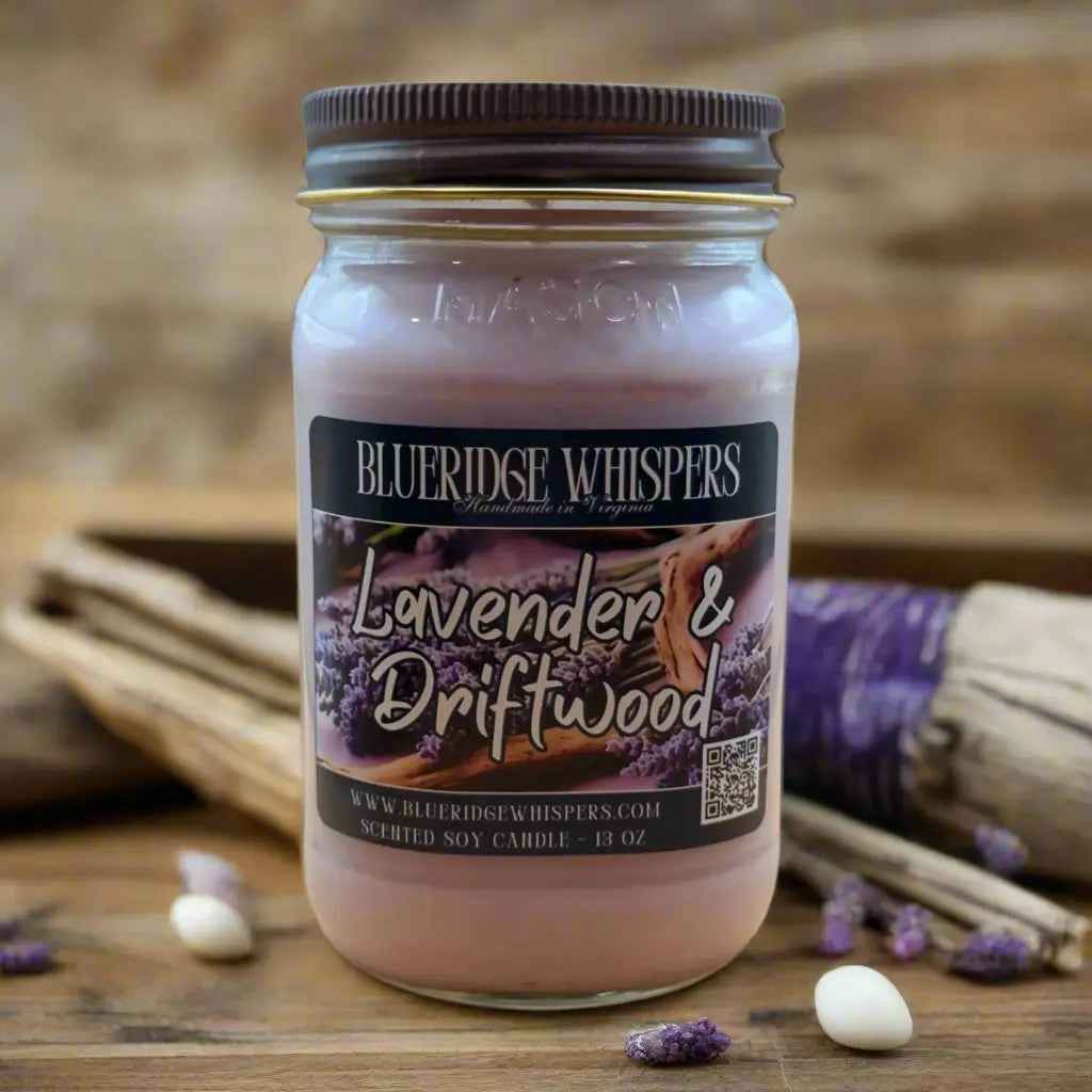 Lavender Driftwood – Relaxing Coastal Scented Soy Candle | 16 oz Mason Jar