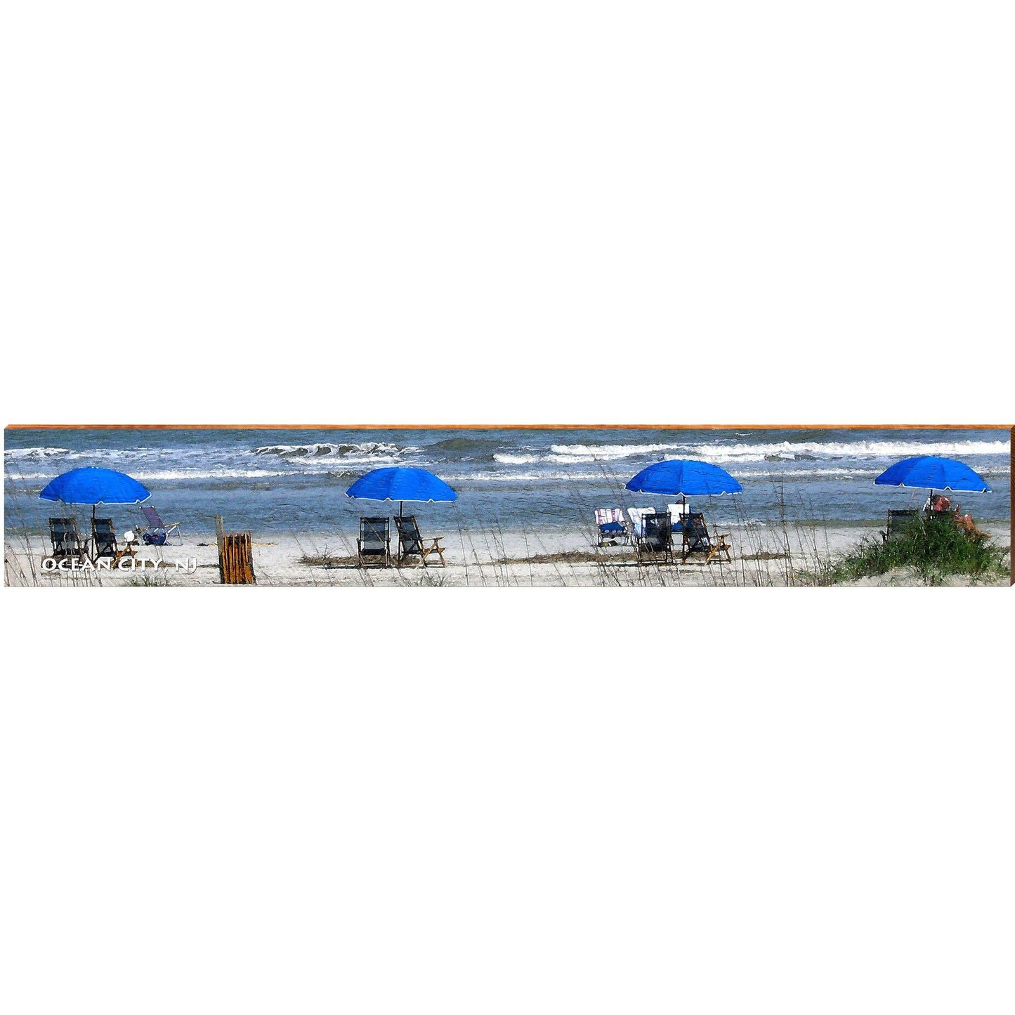 Ocean City Blue Beach Umbrellas MAR15 | Wall Art Print on Real Wood