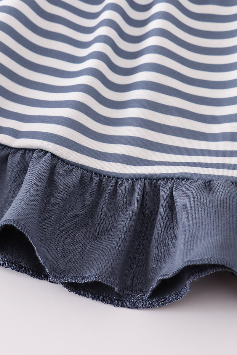 Navy deer embroidery ruffle pants set