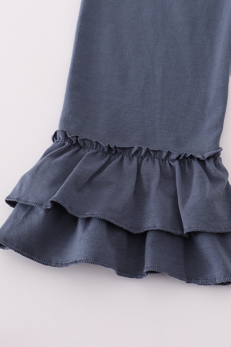 Navy deer embroidery ruffle pants set