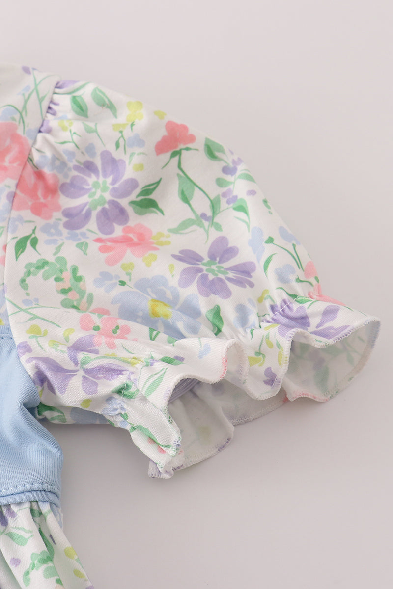 Floral print crayon apple embroidery ruffle dress