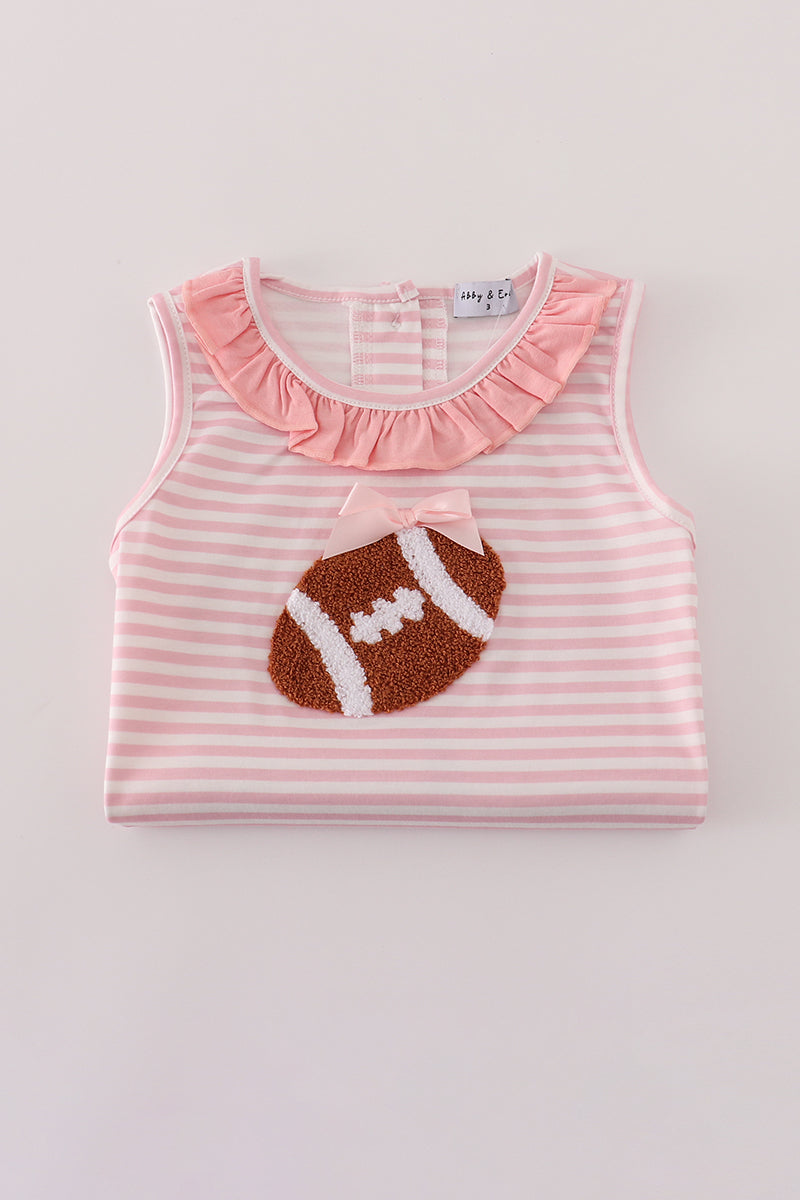 Pink stripe football french knot embroidery ruffle shorts set