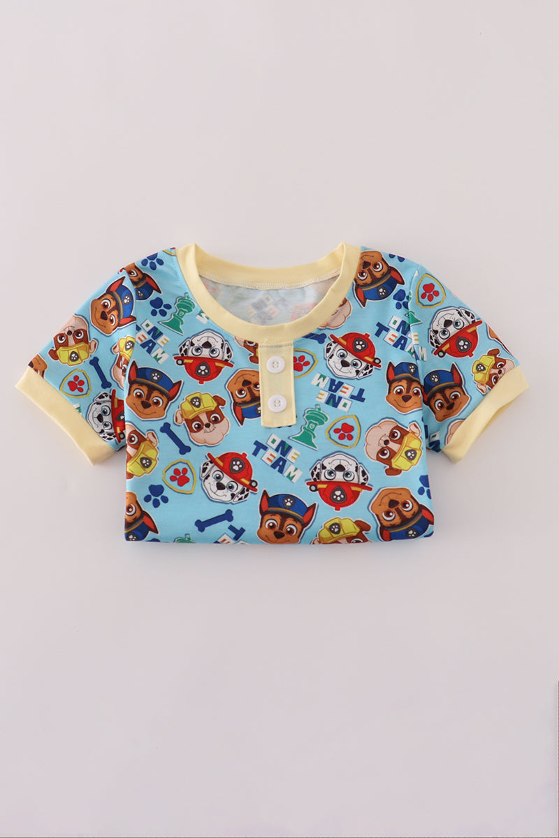 Blue character print pajamas set