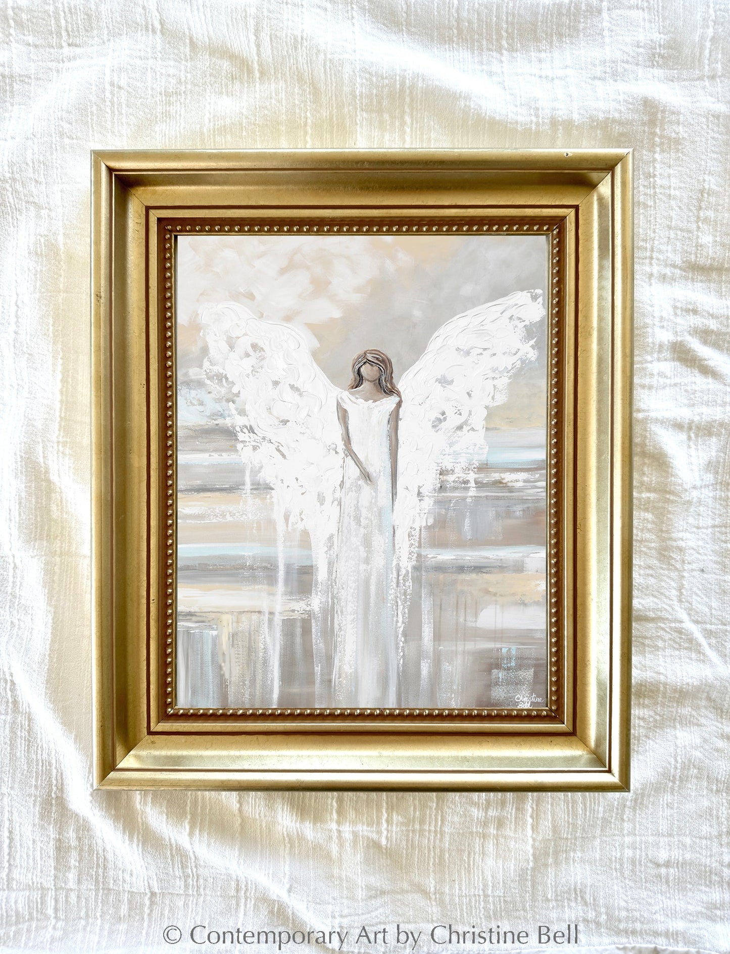 "Angel of Love" Giclée Print Abstract Angel Painting, Spiritual, Neutral Grey Blue Cream Wall Decor