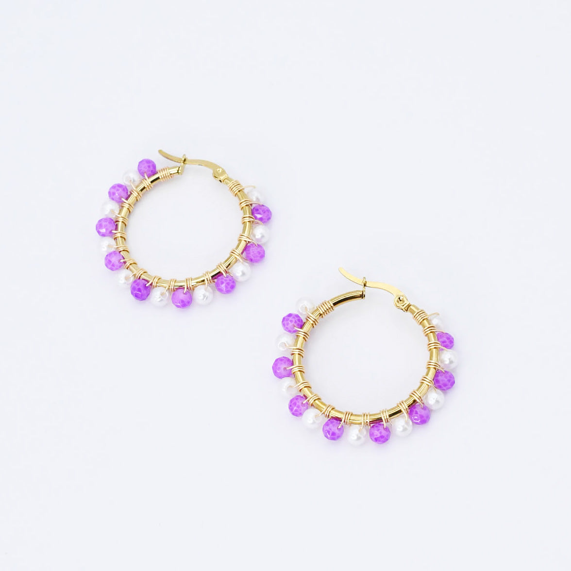 Small Purple/White Beaded Hoop D52
