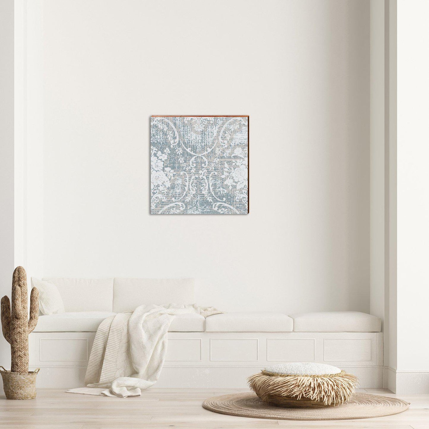 Boho Rug Pattern Light Grey Floral | Wall Art Print on Real Wood