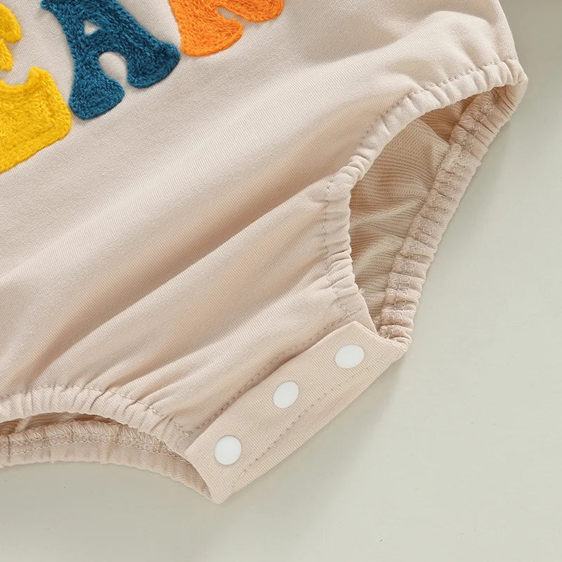 Baby Girls Boys Little Bean Bodysuit Long Sleeve Letter Embroidery Casual Playsuit Romper
