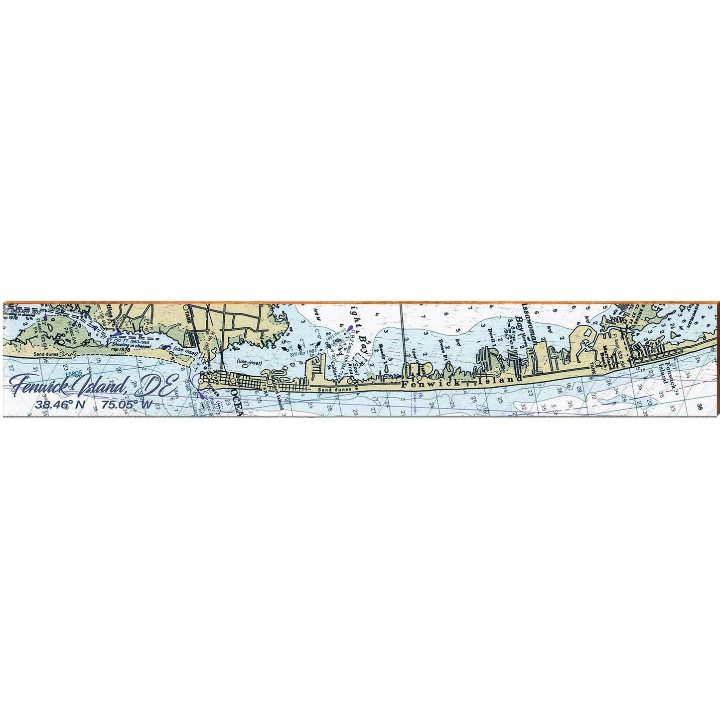 Fenwick Island, Delaware Navigational Chart Large Wall Art | Wall Art Print on Real Wood