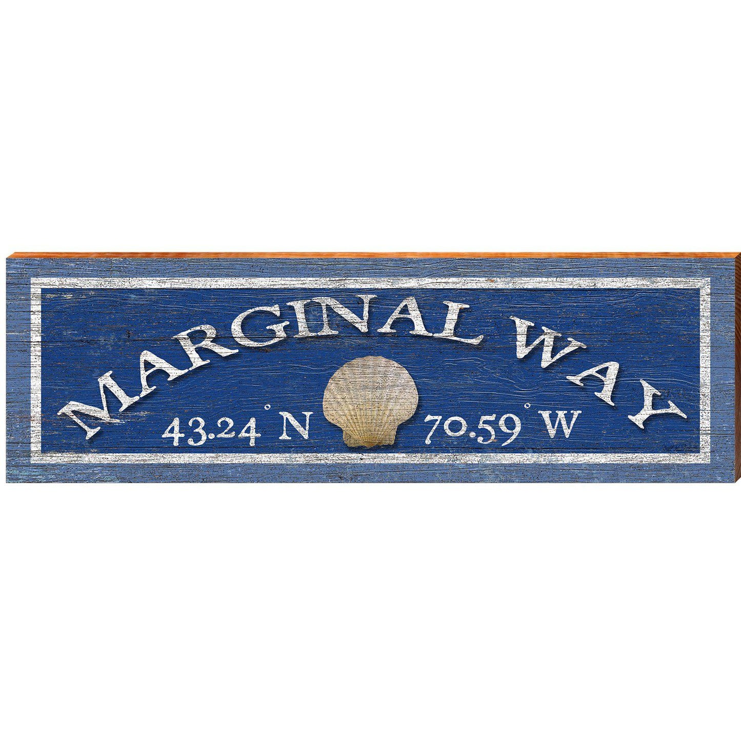 Marginal Way Shell Navy Latitude Longitude | Wall Art Print on Real Wood