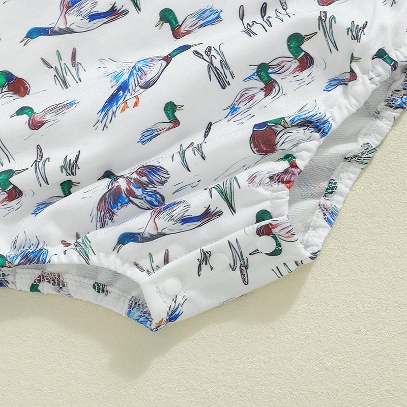 Baby Boys Fall Bodysuit Duck Print Long Sleeve Crewneck Jumpsuit Fall Spring