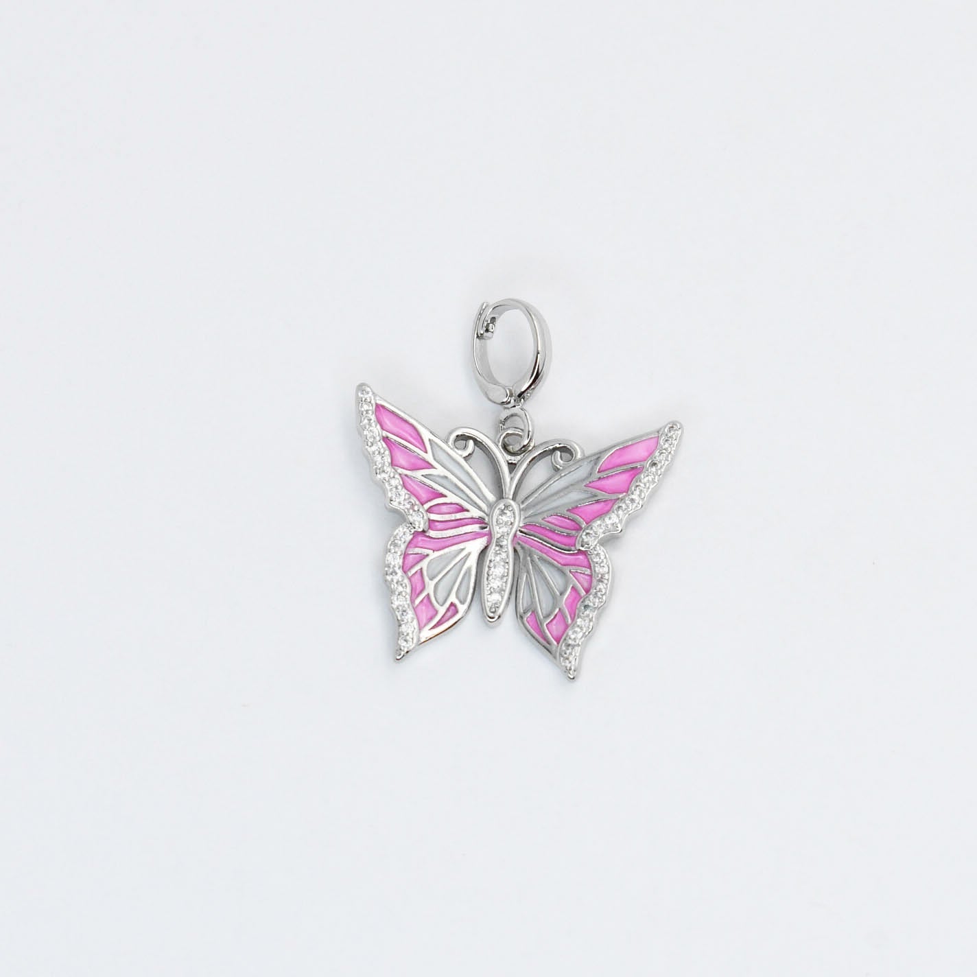 Silver Pink Butterfly Charm