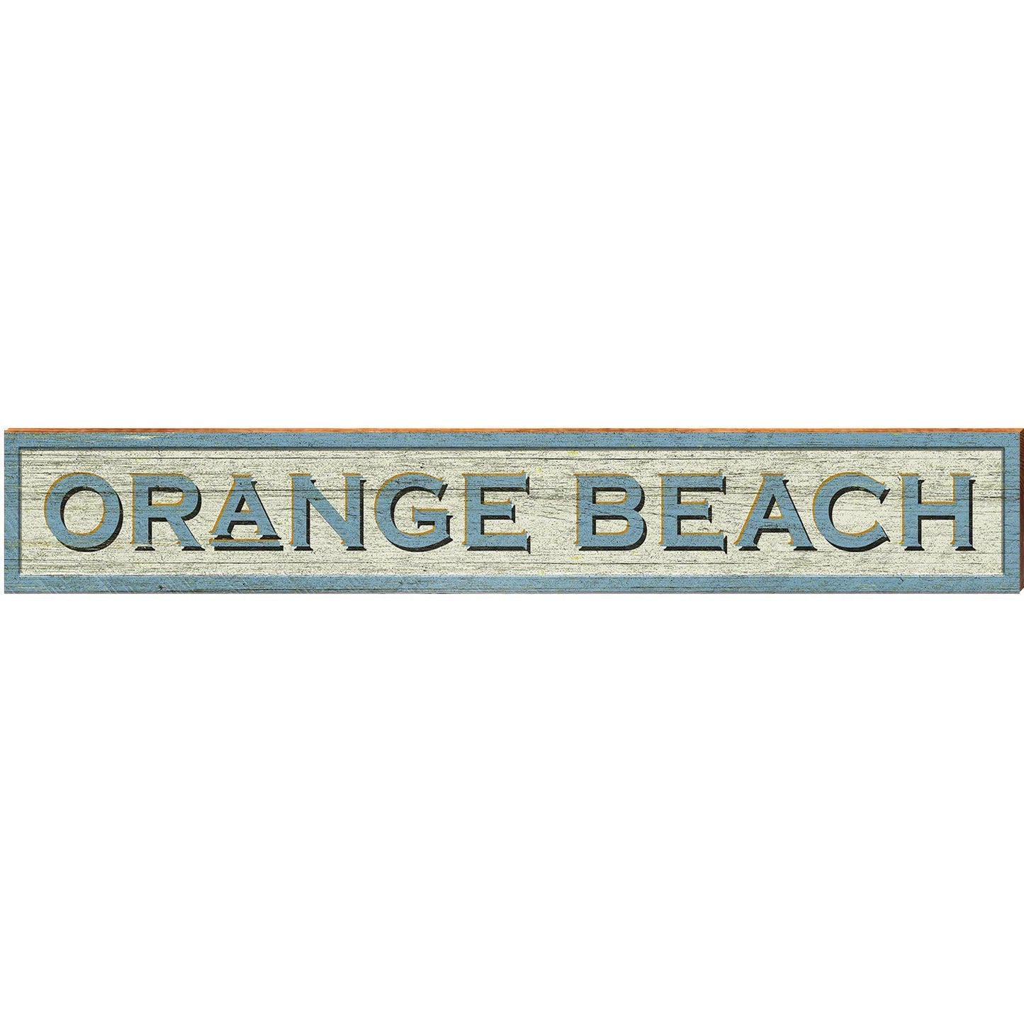 Orange Beach Coastal Blue Sign | Wall Art Print on Real Wood