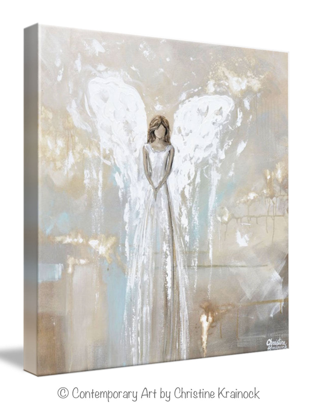 GICLEE PRINT Art Angel Painting Fine Art Guardian Angel Grey White Cream Beige Home Wall Decor