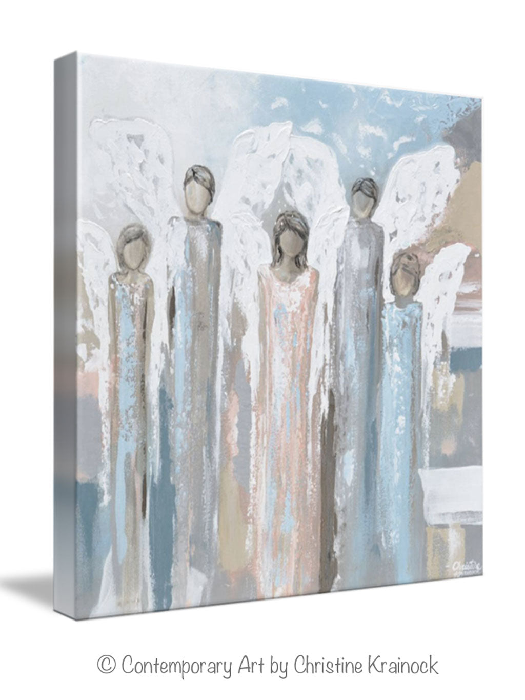 GICLEE PRINT Art Angels Painting Fine Art Abstract Angels Children Grey White Beige Blue Home Wall Decor