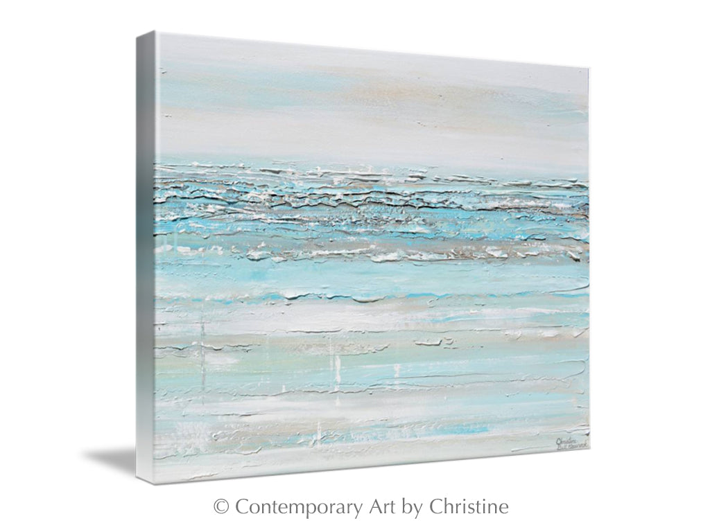 "Serene" GICLÉE PRINT Art Abstract Light Aqua Blue Painting White Grey Coastal Decor Wall Art